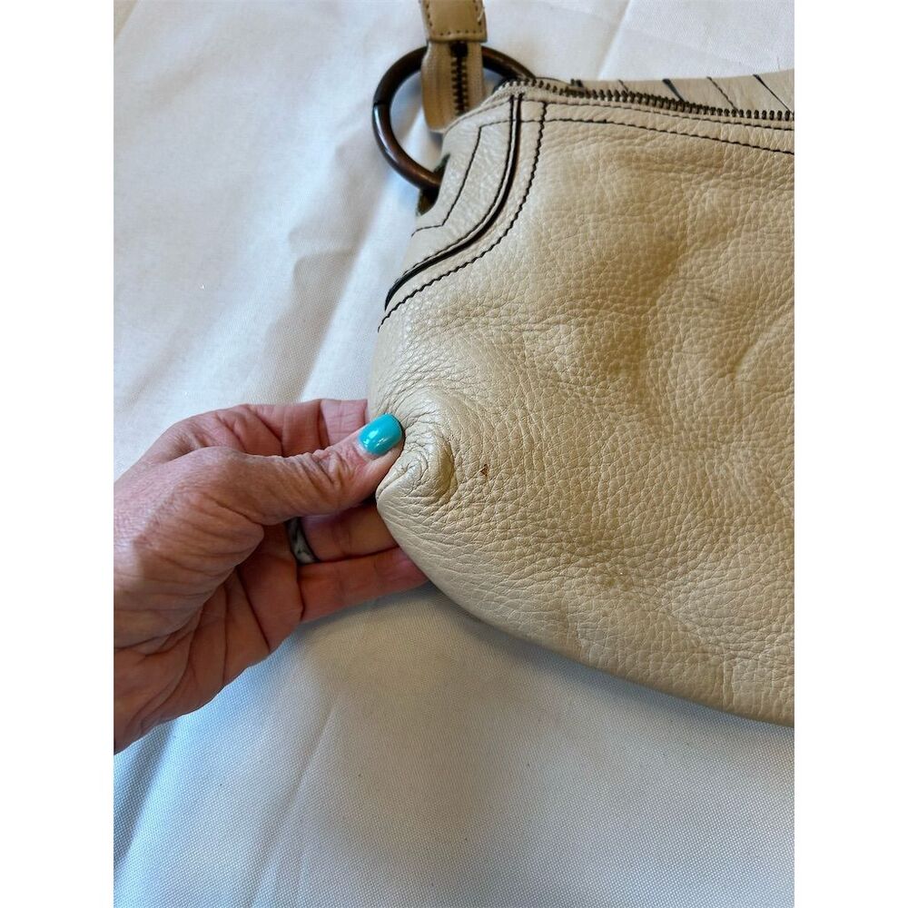 Franco Sarto Women's White Studded Floral Leather Shoulder Bag - Picture 8 of 14